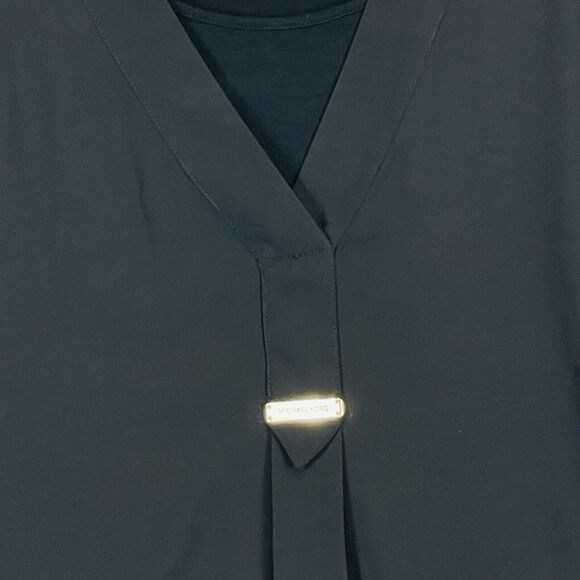 Michael Kors Black Sheer Chiffon Lined Long Sleeve Roll Tab Top Shirt Womens 6 - Picture 3 of 6
